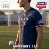 Navy blue USA soccer jersey featuring Statue of Liberty graphic, eagle shield emblem, and American flag sleeve patch.!