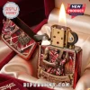 Van Halen 54th Anniversary Embossed Lighter Case in red with a raised guitar and musician design on a cream fabric base.