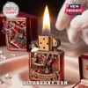 Van Halen 54th Anniversary Embossed Lighter Case in red and gold featuring guitar artwork and an open flame.