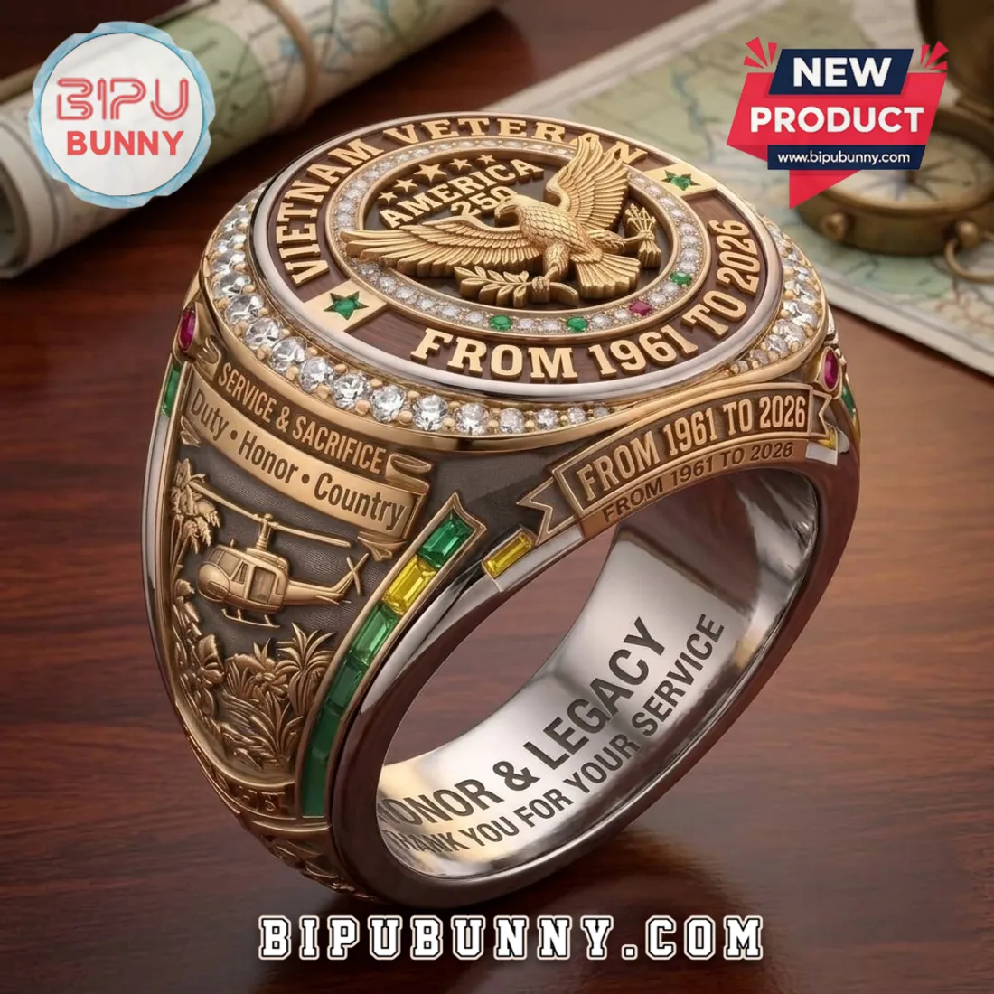 Vietnam Veteran 1961-2026 Gold Plated Engraved Ring Vietnam Veteran 1961-2026 Gold Plated Engraved Ring