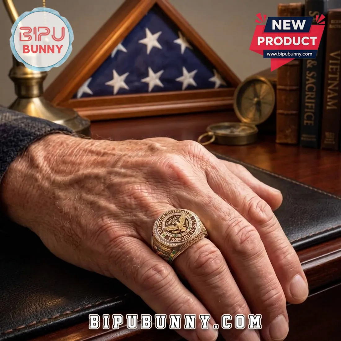 Vietnam Veteran 1961-2026 Gold Plated Engraved Ring Vietnam Veteran 1961-2026 Gold Plated Engraved Ring