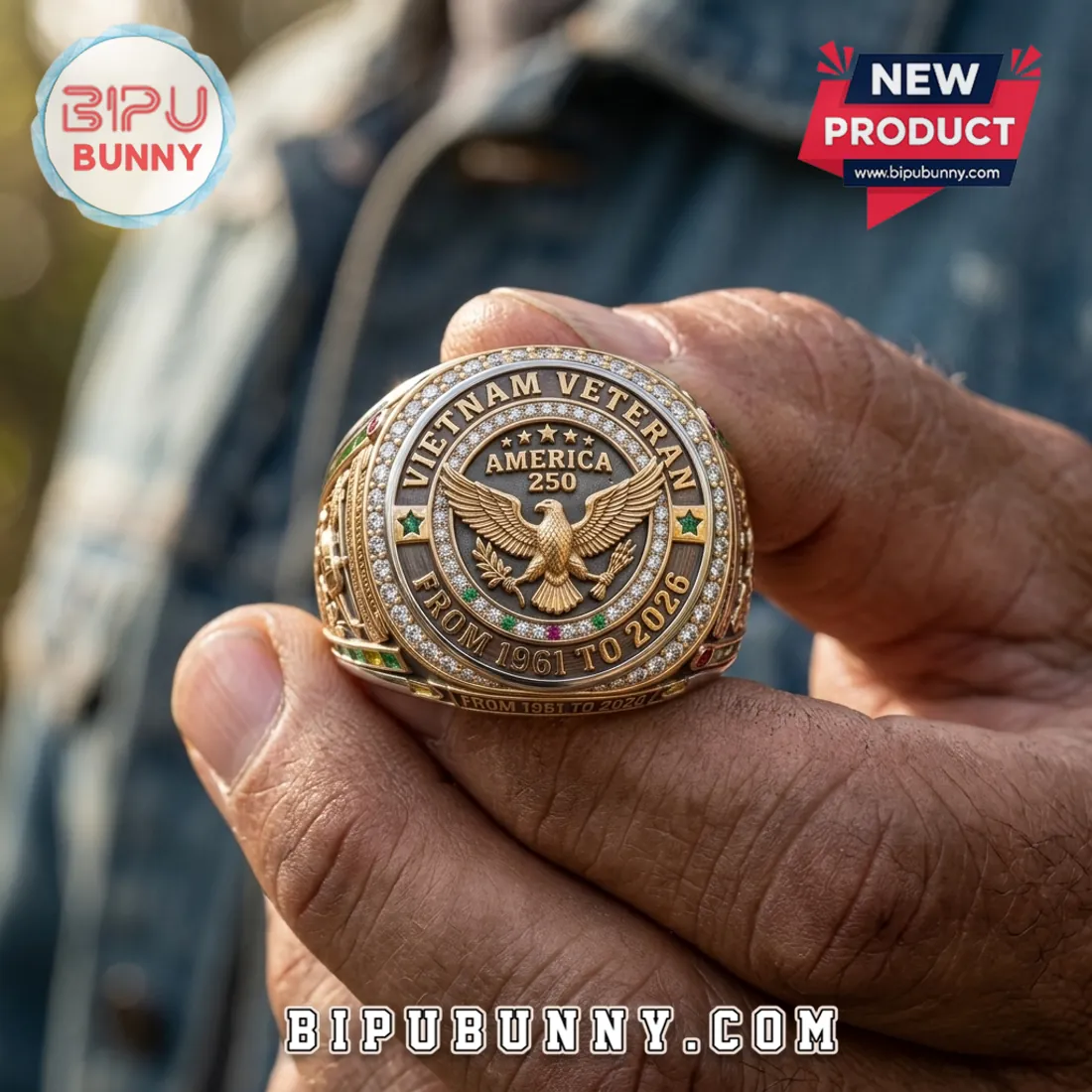 Vietnam Veteran 1961-2026 Gold Plated Engraved Ring Vietnam Veteran 1961-2026 Gold Plated Engraved Ring