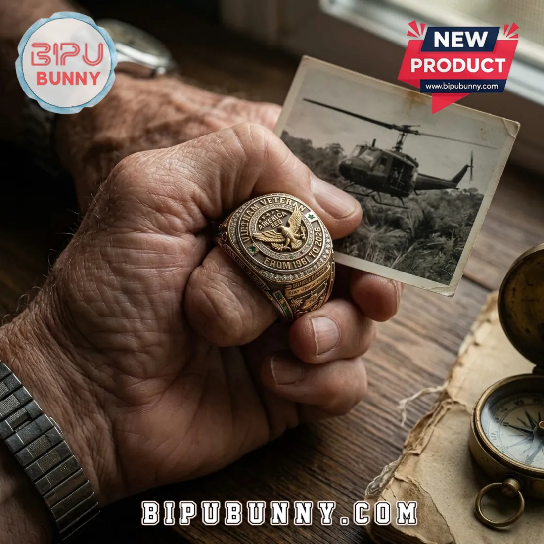Vietnam Veteran 1961-2026 Gold Plated Engraved Ring Vietnam Veteran 1961-2026 Gold Plated Engraved Ring