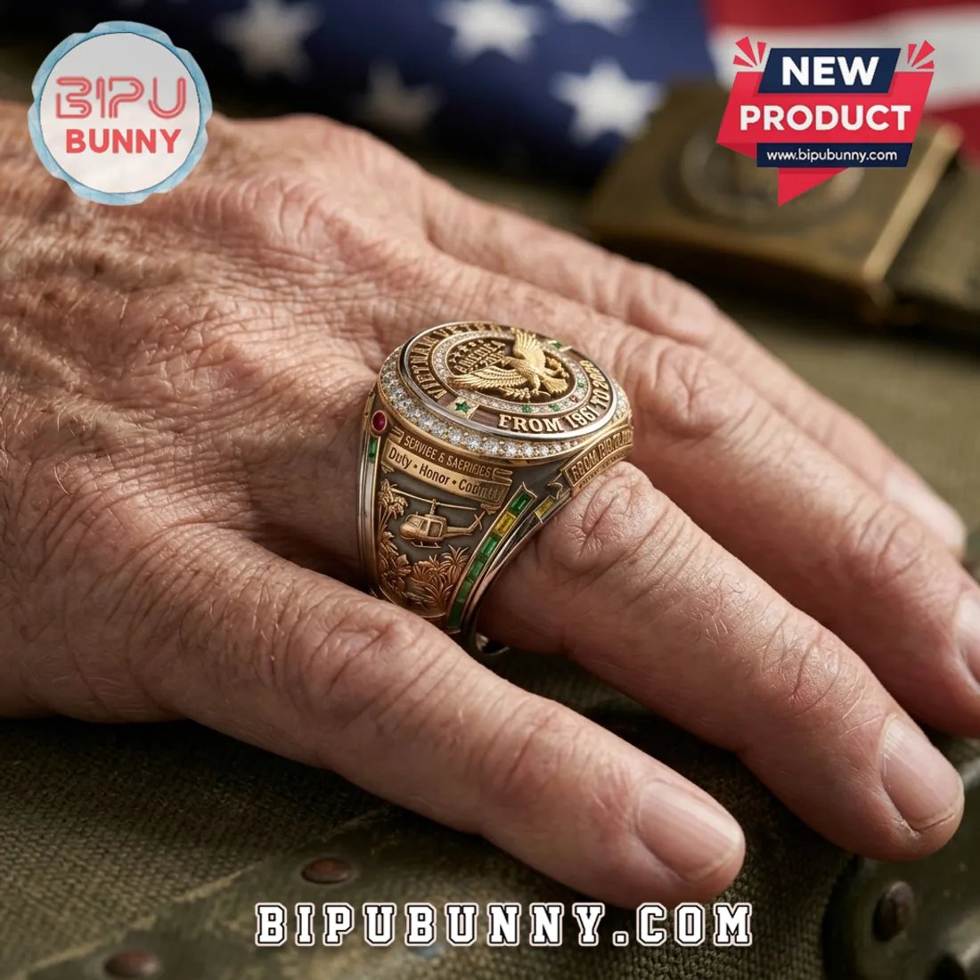 Vietnam Veteran 1961-2026 Gold Plated Engraved Ring Vietnam Veteran 1961-2026 Gold Plated Engraved Ring