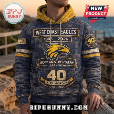 West Coast Eagles 1986-2026 Anniversary Distressed Look Hoodie