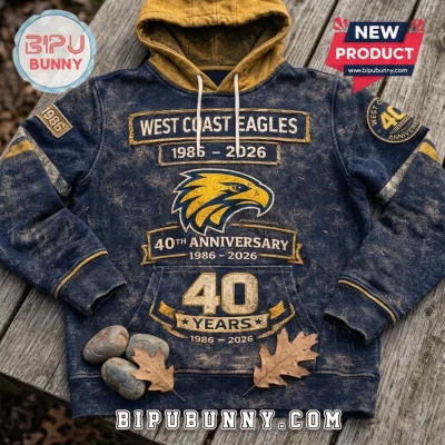 West Coast Eagles 1986-2026 Anniversary Distressed Look Hoodie