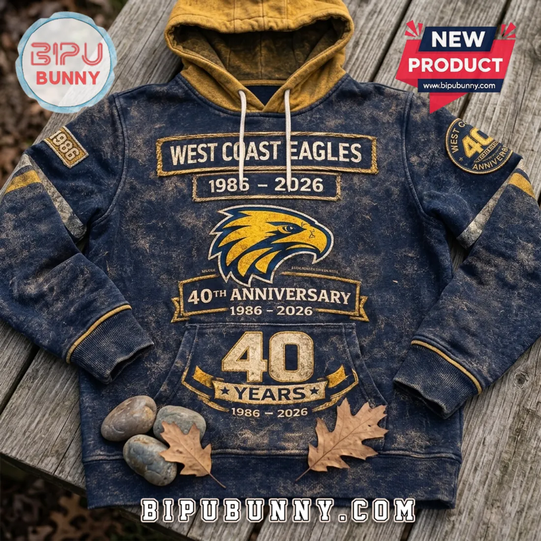 West Coast Eagles 1986-2026 Anniversary Distressed Look Hoodie West Coast Eagles 1986-2026 Anniversary Distressed Look Hoodie
