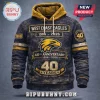West Coast Eagles 40th anniversary hoodie with blue distressed fabric, gold hood, and eagle logo graphics.!