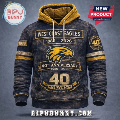 West Coast Eagles 1986-2026 Anniversary Distressed Look Hoodie