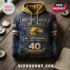 West Coast Eagles 40th anniversary blue and gold pullover hoodie with distressed fabric texture and eagle emblem graphic.!