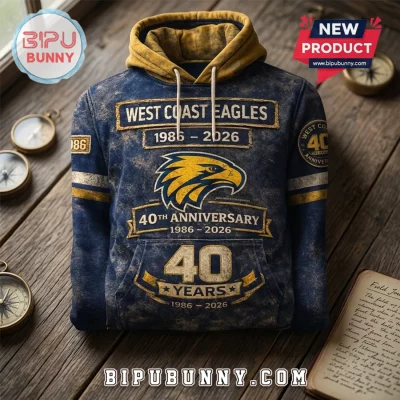 West Coast Eagles 1986-2026 Anniversary Distressed Look Hoodie