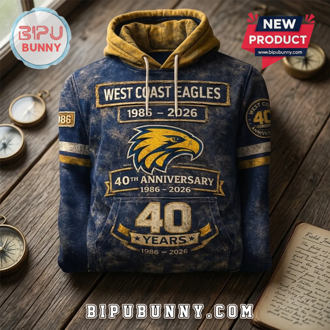 West Coast Eagles 1986-2026 Anniversary Distressed Look Hoodie West Coast Eagles 1986-2026 Anniversary Distressed Look Hoodie