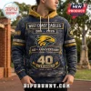 West Coast Eagles 40th anniversary hoodie with distressed navy fabric, gold text, eagle logo, and 1986-2026 dates.!