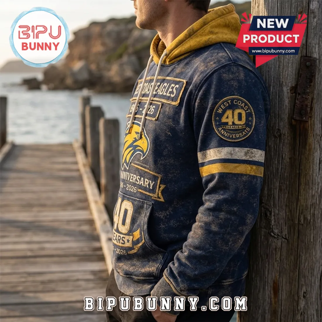 West Coast Eagles 1986-2026 Anniversary Distressed Look Hoodie West Coast Eagles 1986-2026 Anniversary Distressed Look Hoodie