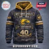West Coast Eagles 40th anniversary hoodie with blue distressed texture, yellow hood, and team logo graphics.!