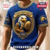 Royal blue West Coast Eagles t-shirt with embossed gold eagle mascot holding a football and 1986 text detail.!