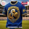 Blue West Coast Eagles football t-shirt with embossed gold eagle mascot graphic and 1986 text on a stadium background.!