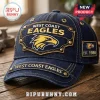 Dark blue denim West Coast Eagles baseball cap with gold embroidery, metal studs, and EST 1986 patch on side.!