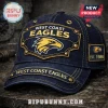 Navy blue denim baseball cap with West Coast Eagles embroidery, brass rivets, and an EST 1986 side patch.!
