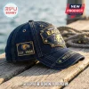 Dark blue denim baseball cap featuring West Coast Eagles embroidered logo patches, gold rivets, and yellow contrast stitching.!