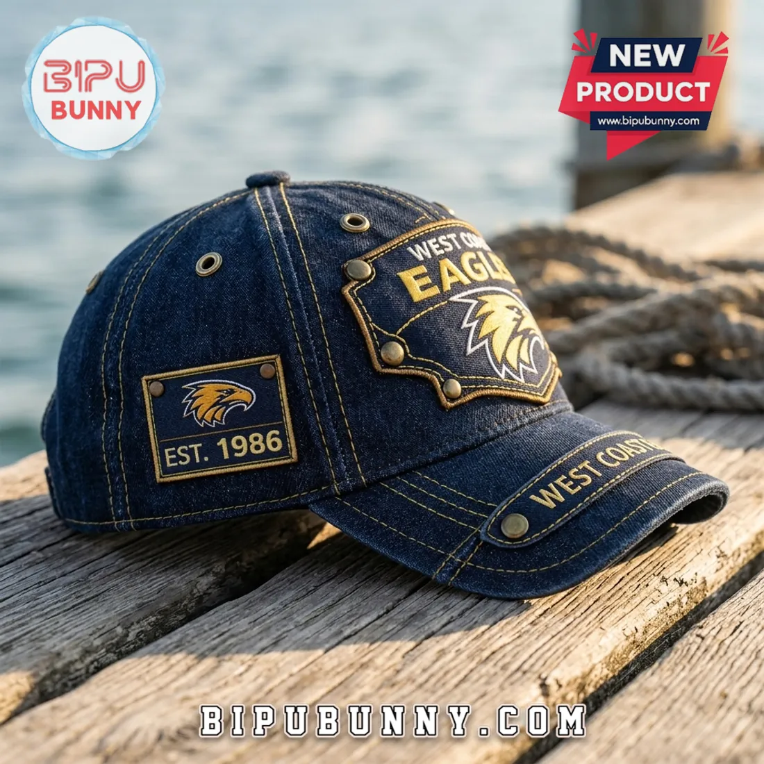 West Coast Eagles Denim Embroidered Baseball Cap West Coast Eagles Denim Embroidered Baseball Cap