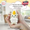 Small handmade cream-colored crochet unicorn plushie with a yellow horn held in person's hands.!