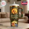 Winnie the Pooh 100 Years of Friendship 40oz tumbler with Winnie, Tigger, Piglet, and Eeyore illustrations and handle.