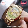 Winnie the Pooh 100th Anniversary gold tone quartz watch featuring an illustrated dial with Pooh and Tigger characters.