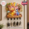 Winnie the Pooh Sculpted Resin Wall Key Holder featuring Pooh, Tigger, Piglet, and Eeyore with a personalized name plaque.