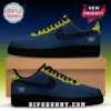 Custom Dallas Wings basketball team sneakers featuring navy blue, black, and lime green panels with a team logo patch.!