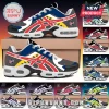 Indiana Fever basketball sneakers featuring blue, white, red, and yellow accents with team logos on mesh fabric.!