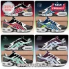 Four athletic sneakers on cardboard boxes featuring WNBA team logos, including Las Vegas Aces, Minnesota Lynx, and Liberty.!