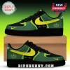 Custom Seattle Storm basketball sneakers in black, green, and yellow featuring team logo and personalized text space.!
