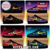 Custom WNBA-themed sneakers in four colorways featuring team logos, Swoosh branding, and personalized name text areas.!