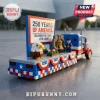 Brick-built American semi-truck parade float featuring an eagle, Liberty Bell, and sign reading 250 Years of America 1776-2026.!