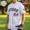 Houston Astros white baseball jersey with orange trim, number 44 in patriotic flag font, and USA 25 sleeve patch.!