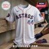 Houston Astros white baseball jersey with orange piping and number 44 featuring a stars and stripes patriotic pattern.!