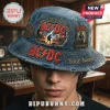 AC/DC 53rd Anniversary Custom Denim Bucket Hat featuring vintage wash fabric, rock band logos, and custom name embroidery.