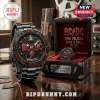 ACDC High Voltage Stainless Steel Chronograph Watch featuring a black finish, red lightning accents, and a custom logo dial.