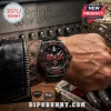 ACDC High Voltage Stainless Steel Chronograph Watch featuring a black band, red lightning bolt indices, and rock logo.