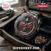 ACDC High Voltage Stainless Steel Chronograph Watch featuring a black finish, red lightning accents, and a bell icon dial.