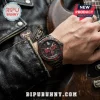 ACDC High Voltage Stainless Steel Chronograph Watch featuring a black band, red lightning accents, and a bell dial logo.