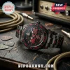 ACDC High Voltage Stainless Steel Chronograph Watch in black with red lightning bolt accents and red gemstone markers.