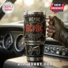 AC/DC High Voltage Stainless Steel Handle Tumbler featuring black leather texture, metal chains, and classic rock logos.