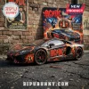 ACDC Lamborghini Aventador diecast model car featuring black and red lightning livery, bell graphics, and rock band logos.