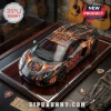 ACDC Lamborghini Aventador diecast model car featuring a black finish with orange lightning graphics and band logos.