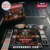 AC/DC Monopoly Collector Board Game with custom paper money, playing cards, metal tokens, and a dark, concert-themed board.