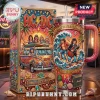 ACDC Summer Heatseeker Stanley Tumbler 40oz featuring AC/DC band members surfing, a vintage van, and tropical beach art.
