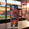 Adelaide Football Club 36th Anniversary Tie-Dye Stanley Tumbler featuring team logos and flame patterns on a metallic cup.