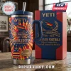 Adelaide Football Club 36th Anniversary tie-dye Stanley tumbler with team crest, stadium graphic, and blue lid on wood table.
